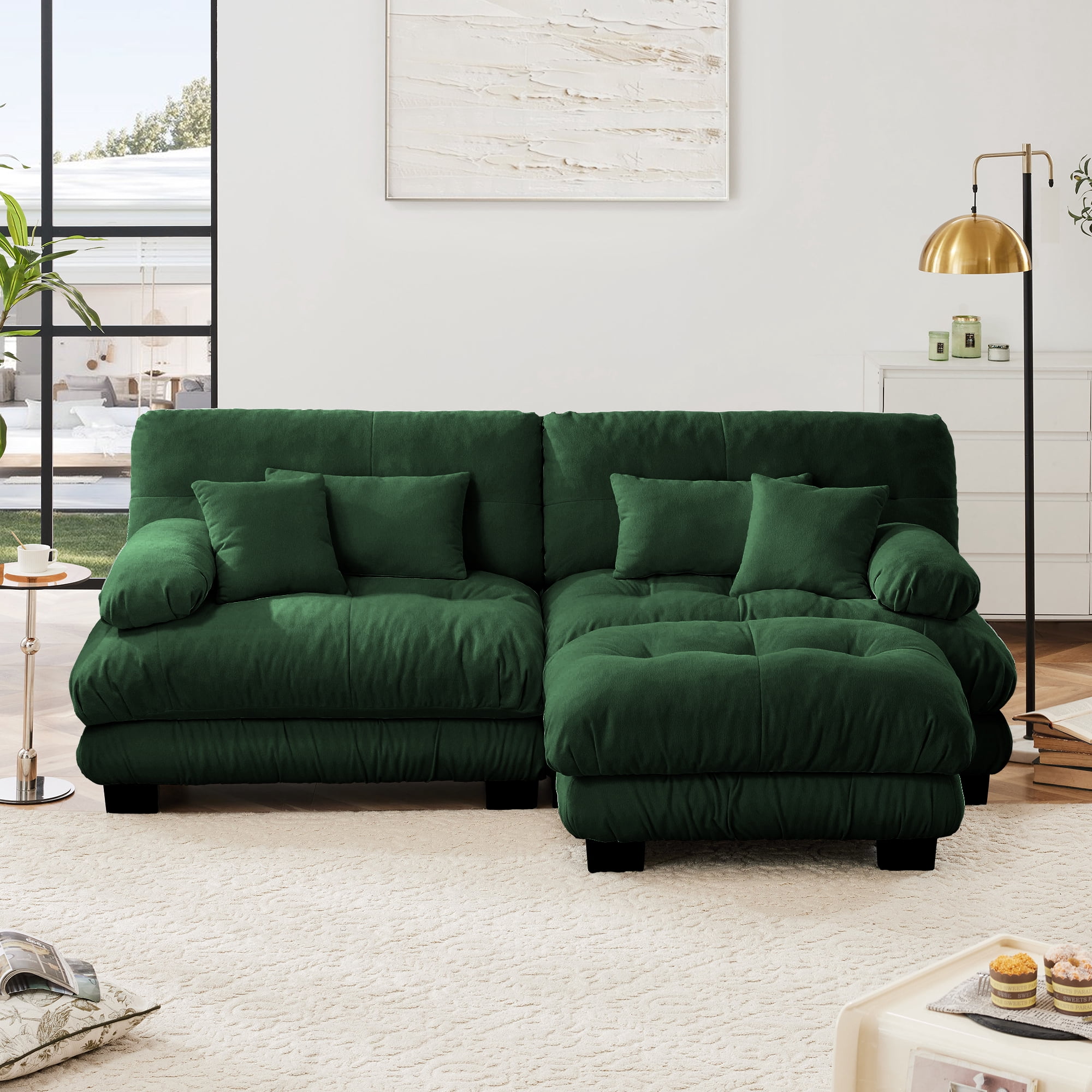Alvantor 94" Modular Sectional Sofa with Convertible Ottomans, Chenille L-Shaped Cloud Sofa 2 Seat Oversized Couch for Living Room Green