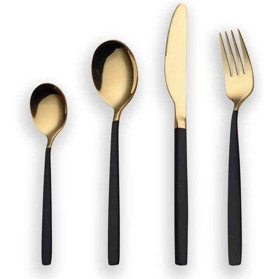 24-piece black gold titanium stainless steel cutlery set for 6 people silverware set plated with black gold