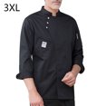 thumbnail image 2 of Botones de la chef de la chef de la manga larga del invierno del invierno con los bolsillos delanteros camisas para hombres Trajes profesionales para el restaurante Black 3XL seitruly LF000332-17, 2 of 5