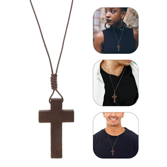 FRCOLOR Vintage Adjustable Wooden Cross Pendant Necklace For Men And Women Ideal For Casual And Formal Wear