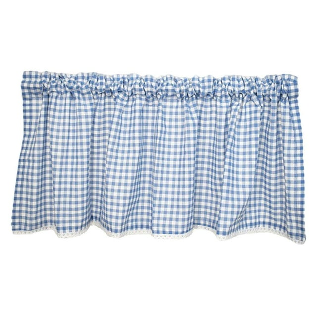 Cortina de ventana a cuadros Buffalo Check duradera con bolsillo para barra para dormitorio, privacidad y sol Azul 150x60cm