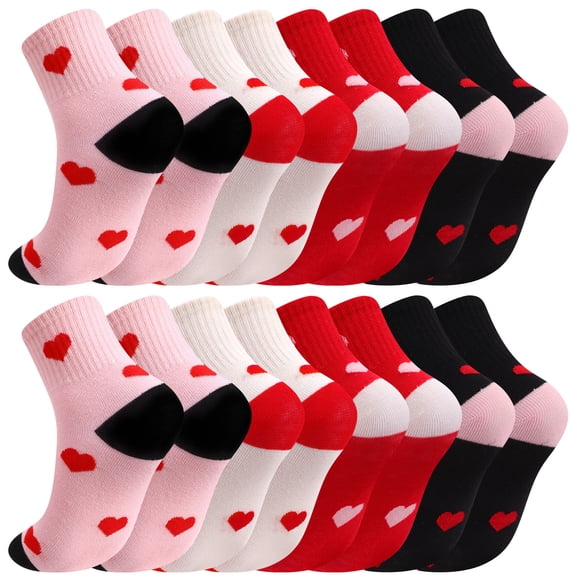 Bocaoying 8 Pairs Girl Crew Athletic Socks, Cotton Socks with Multicolor Hearts Cartoon Patterns for Kids Running Sport Indoor Outdoor