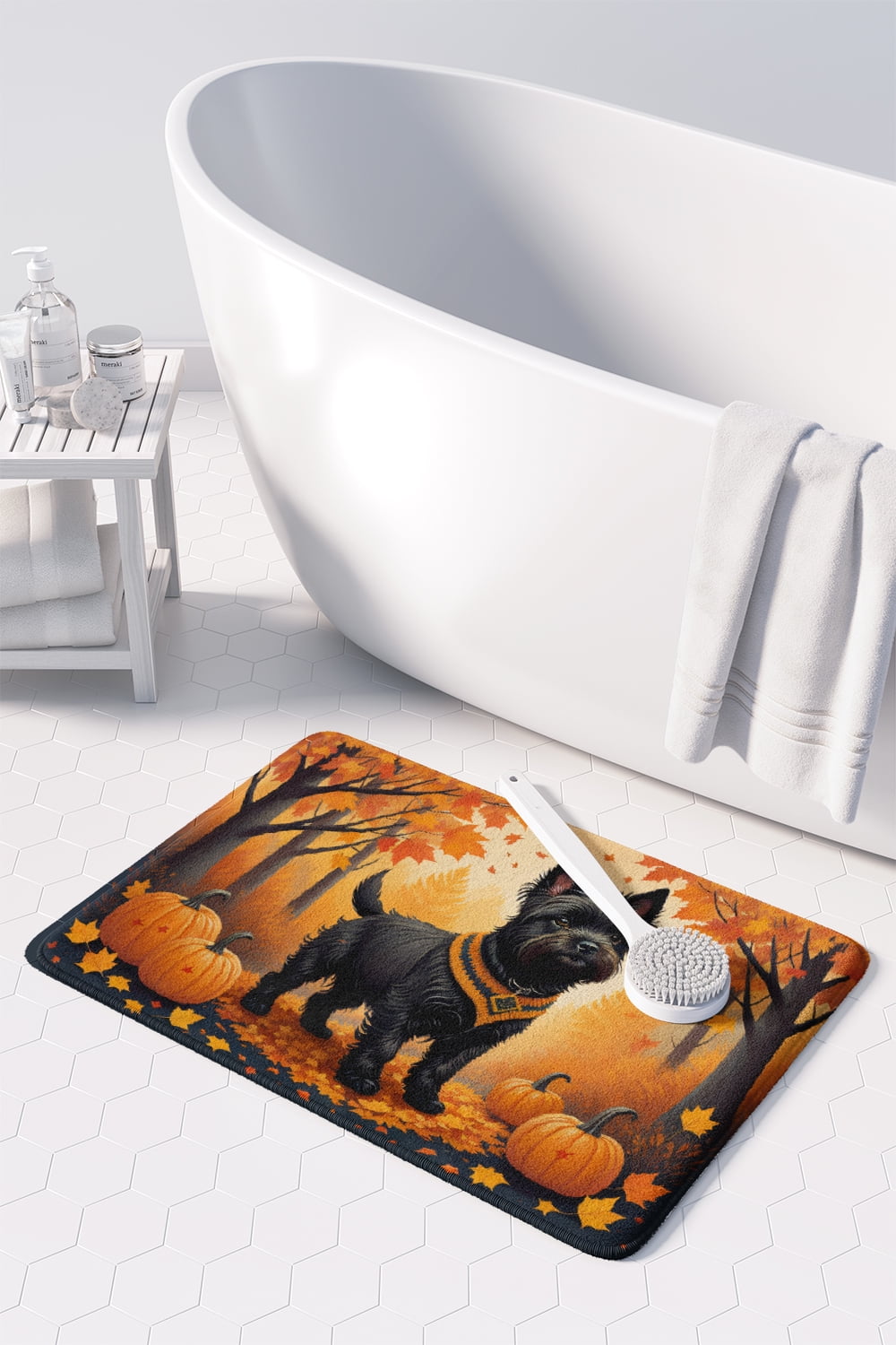 Black Cairn Terrier Fall Memory Foam Kitchen Mat 27 in x 19 in