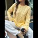 thumbnail image 5 of Suéter de Larga para Mujer, Jersey de Punto Acanalado de Otoño, Suéter Holgado de Cuello Redondo con Cable, Tops Tipo Jersey. Amarillo M, 5 of 7