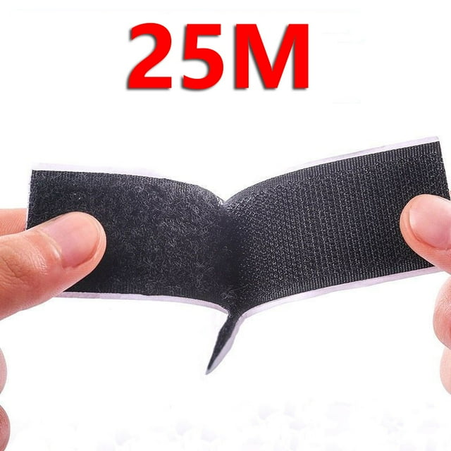 Ruban Adhésif Réutilisable Auto-Adhésif Fort 20/25/30/50mm Attache Crochet et Boucle Bande Adhésive Gomme Magique Autocollant avec Colle 25M Noir 25 Mètres 50mm