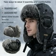 thumbnail image 6 of Unisex Winter Leather Trapper Hat Faux Fur,Windproof Pilot Cap Ushanka Russian Hats for Men Women, 6 of 9
