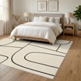 thumbnail image 3 of ODIKA 6'x9' Washable Area Rug Non-Slip, Easy Care, Beige Black Geometric Contour Elegance Abstract Curved Lines and Minimalist Design for Family Room, Living Room, Master Bedroom, 3 of 7