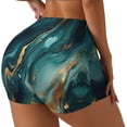 thumbnail image 3 of Athletic Shorts for Women, Teal Gold Marble Swirls Seam Womens Shorts High Waisted Sport Running Workout Gym, 3 of 8