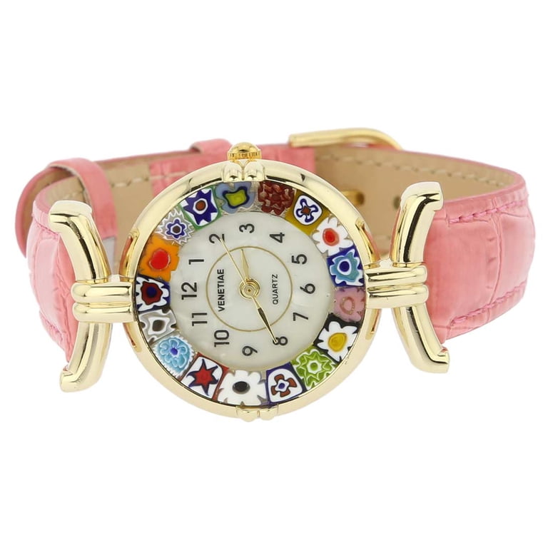 GlassOfVenice Murano Glass Millefiori Watch with Leather  display picture 1