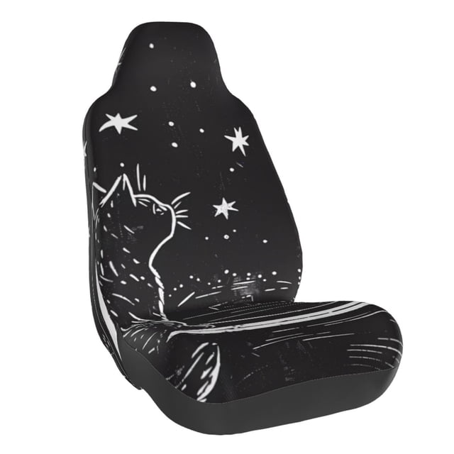 Wukai Star Gazing Cat Illustration Full Set Car Seat Covers with Soft Padding Universal Auto Front Seats Protector and Cushion Mat
