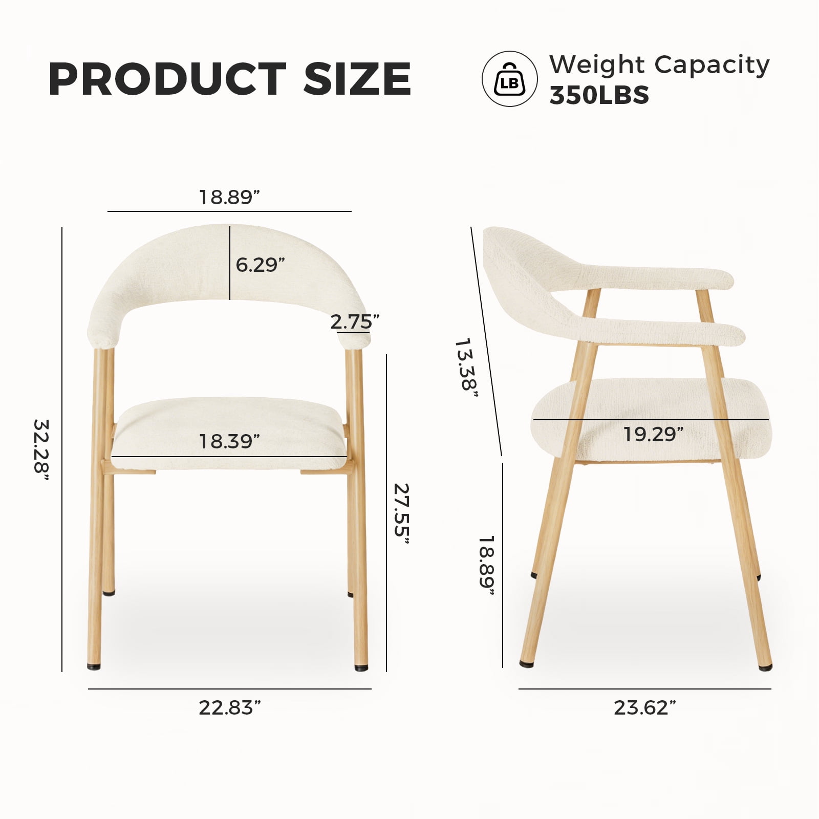 EDX Dining Chairs Set of 2, Modern Upholstered Kitchen Side Chairs for Dining Room, Ergonomic Padded Accent Seats with Sturdy Legs, Beige