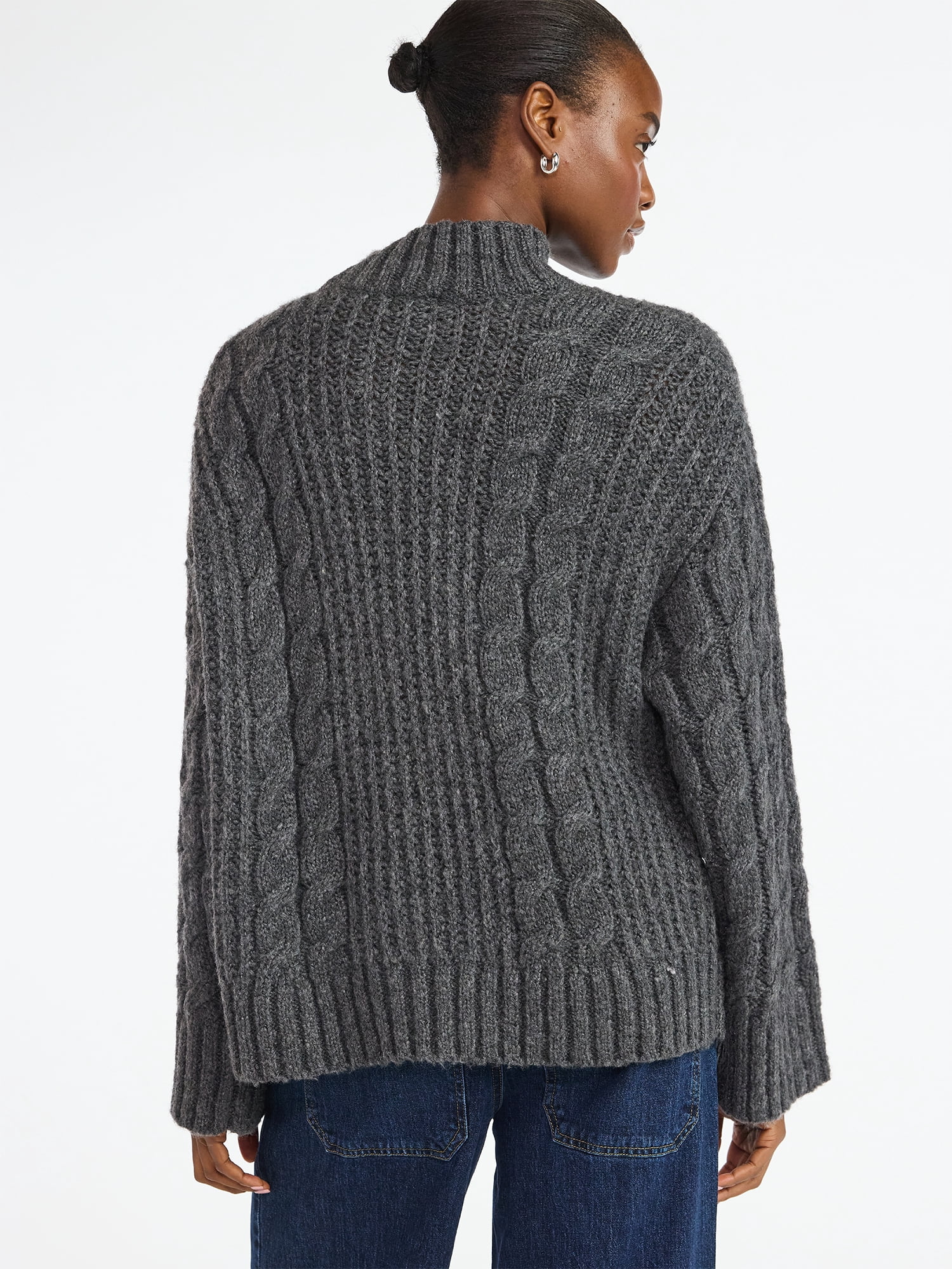 Scoop Women’s Oversized Cable Knit Sweater, Midweight, Size XS-XXL