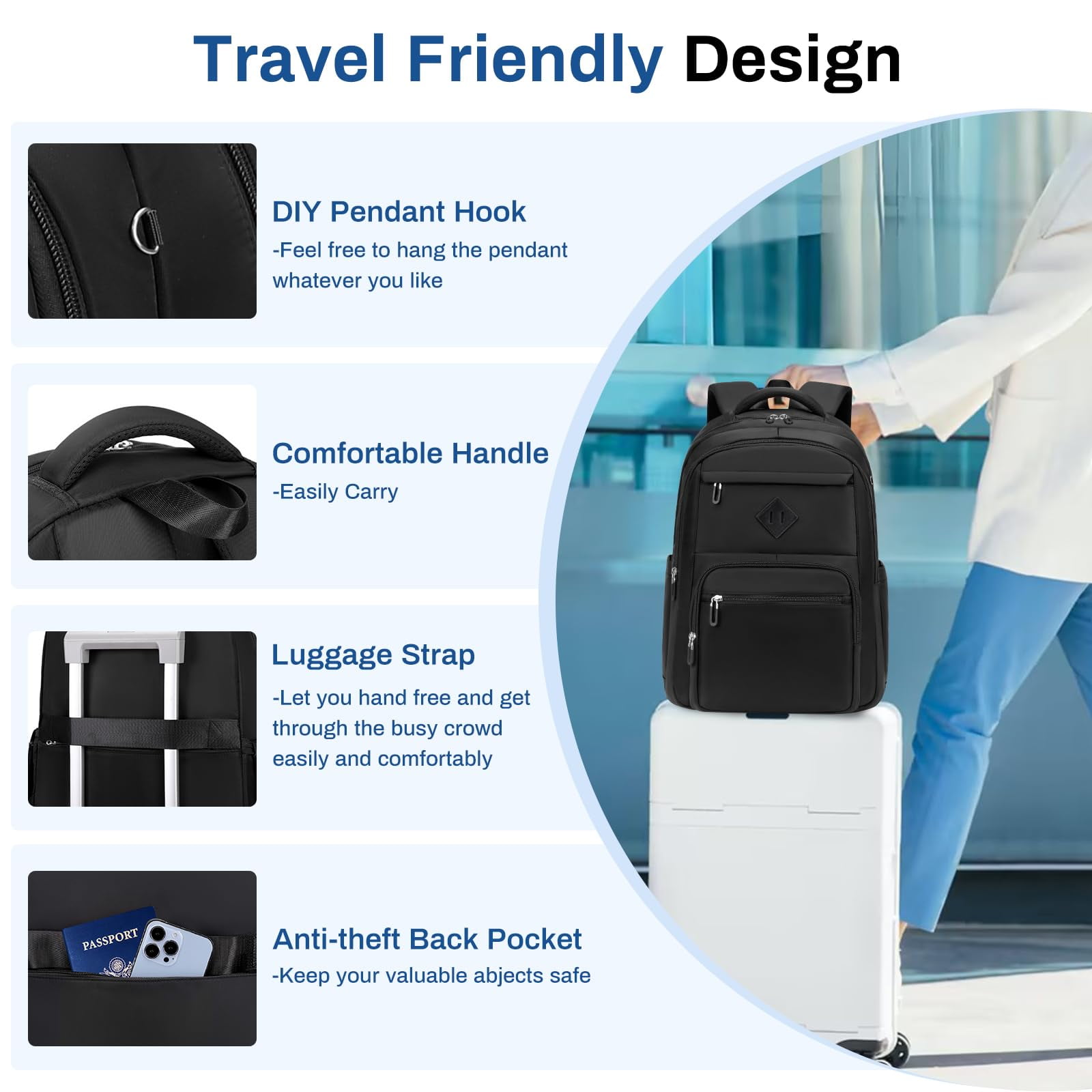 Soda Candy School Backpack Lightweight Bookbag Backpack with Luggage Strap, Black