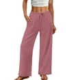 thumbnail image 2 of BUIGTTKLOP Wide Leg Pants for Women Flowy Palazzo Drawstring Elastic Waist Pant Summer Beach Trousers with Pockets, 2 of 6