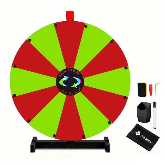WinSpin 24" Display Prize Wheel Red & Green DIY Tabletop 12 Slots Modular Custom Spinning Wheel for Pop Up Trade Show