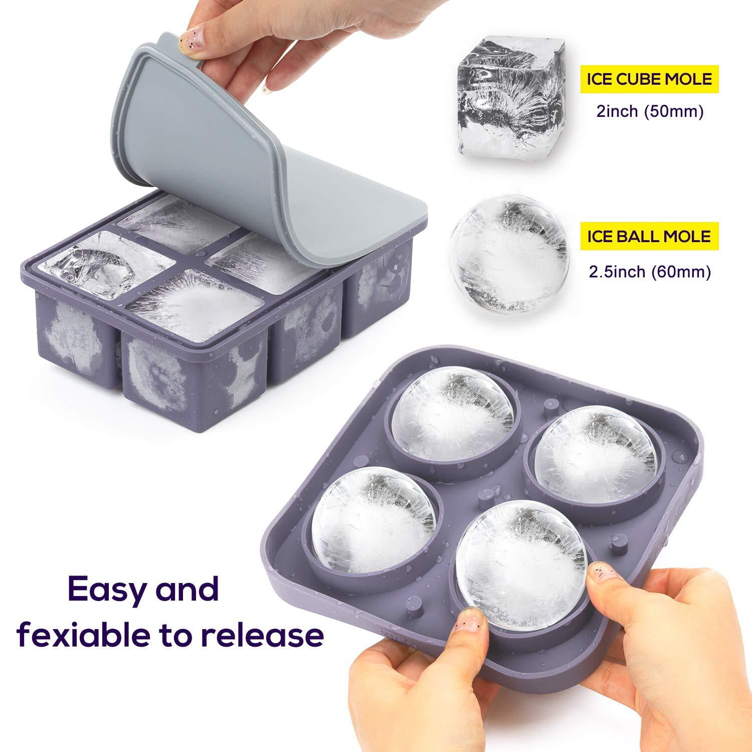 Large Ice Cube Tray 2 Pack, eisaro Silicone Ice Cube Tray with Lid