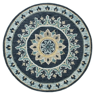 LR Home Wren 5' Round Blue Medallion Indoor Area Rug