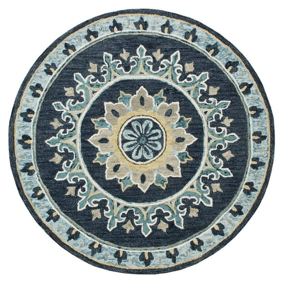 LR Home Wren 5' Round Blue Medallion Indoor Area Rug