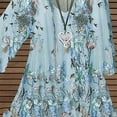 thumbnail image 6 of Xysaqa Women's Chiffon 3/4 Sleeve Shirts Vintage Boho Floral Print Tunic Tee Pleated V Neck Casual Work Shirts Blouses Tops, 6 of 7