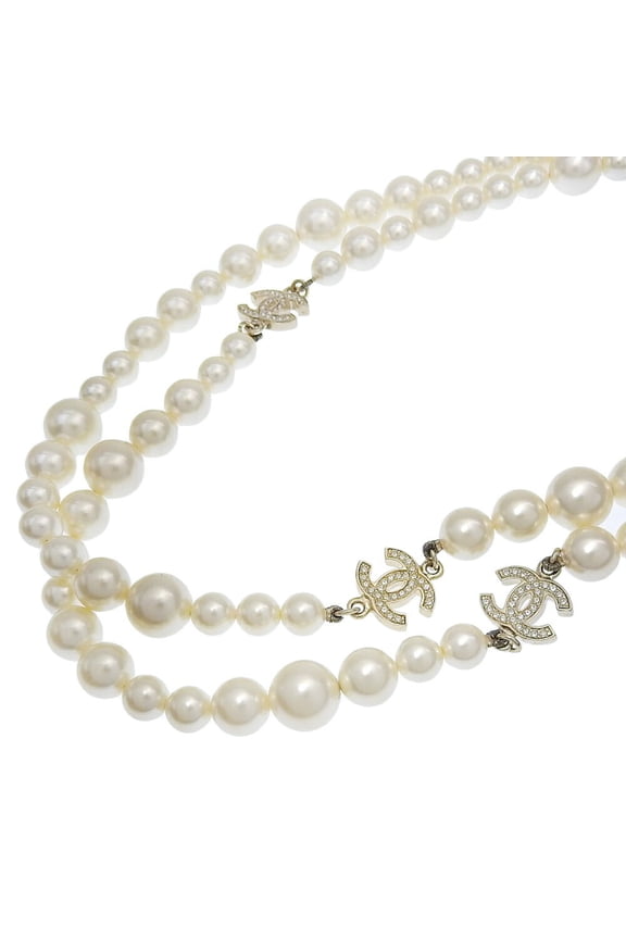 Pre-Owned Chanel CHANEL Long Necklace A13P GP Faux Pearl Coco Mark Rhinestone