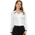 thumbnail image 1 of INSPIRE CHIC Blusa de trabajo de manga larga con cuello en V y cuello en V elegante para mujer blanco XL, 1 of 5