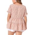 thumbnail image 4 of DARING DIVA Women's Plus Size V Neck Short Sleeve Floral Babydoll Blouse 6X Pink, 4 of 6