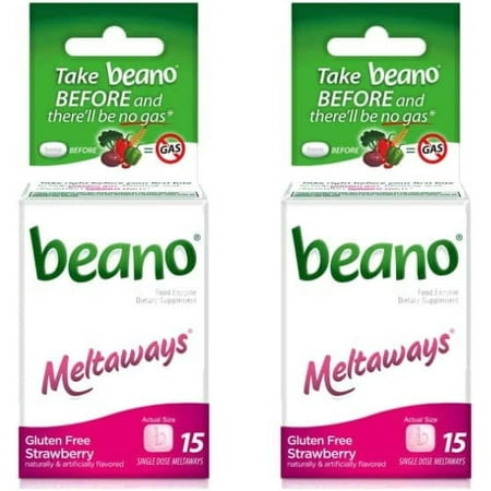 Beano Meltaways, Gas Prevention & Digestive Enzyme Supplement, Strawberry Flavor, 15 Count - 2 Pack