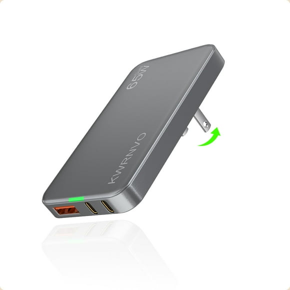 Cargador KWRNVO Plano USB de pared 65W GaN 3 puertos MacBook Pro/Air