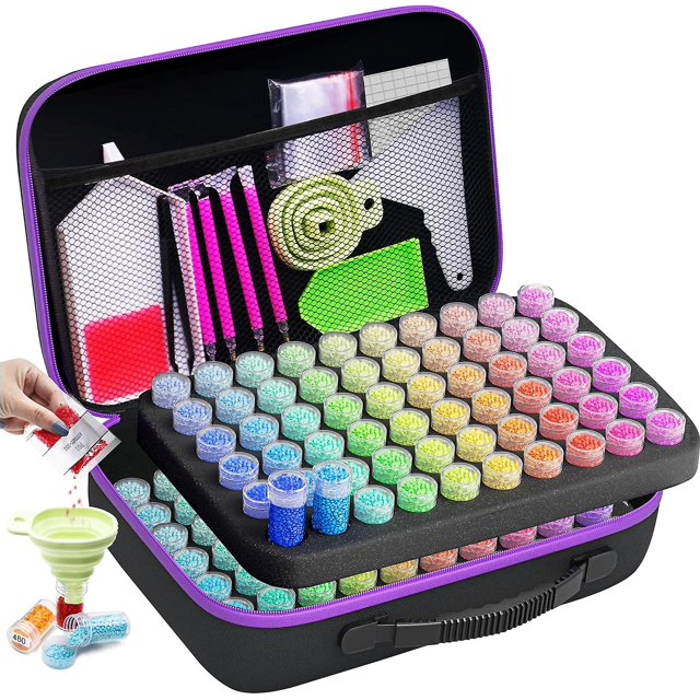 Caja de almacenamiento de accesorios para pintura con diamantes, 120 ranuras para pintura con diamantes 5d, pintura con bordado de diamantes completa