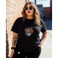 thumbnail image 3 of T Shirts for Women Short Sleeve Cotton Crewneck T-Shirt, Mexican Colored Flower Skull Skeleton Tee Tops Casual Basic T-Shirts, XS-5XL Black XS, 3 of 7