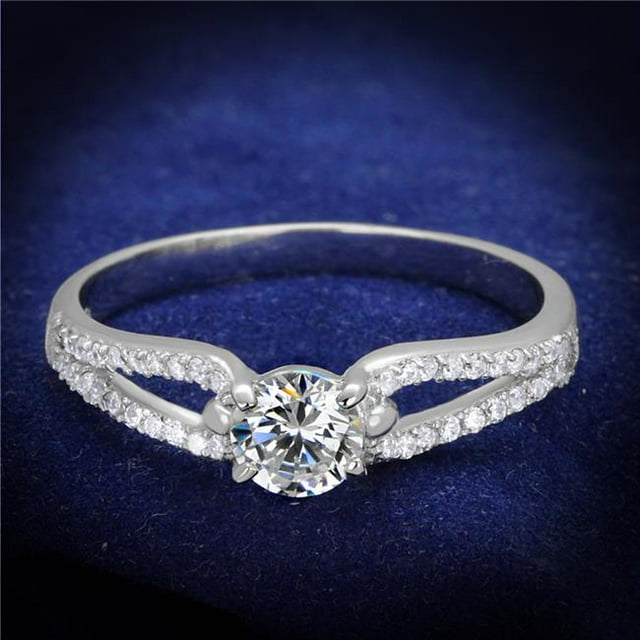 Alamode TS431-8 Women Rhodium 925 Sterling Silver Ring with AAA Grade CZ in Clear - Size 8