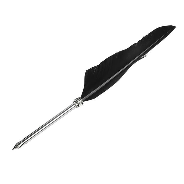 Libreta de cuero retro, pluma estilográfica, pluma de inmersión, juego de frascos de tinta, papelería, caja de regalo, color negro