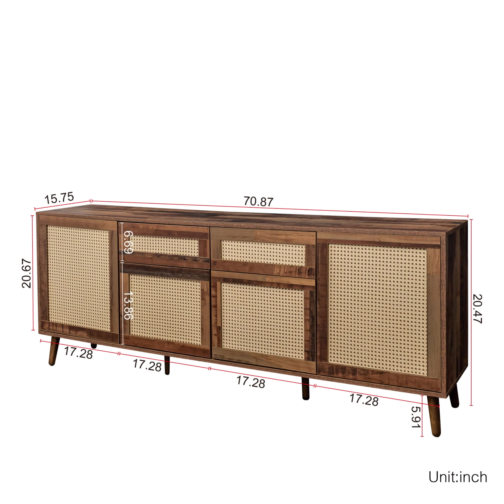 Mid-Century Modern TV Stand For Up To 55" TV – Rustic Entertainment Center With Doors & Shelves (Holds 150 Lbs)