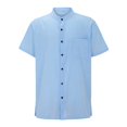 thumbnail image 4 of LIIPEE Summer Solid Color Shirt For Men Short Sleeve Band Collar Button Up Shirts Male Comfortable Breathable Versatile Tops,S, 4 of 8