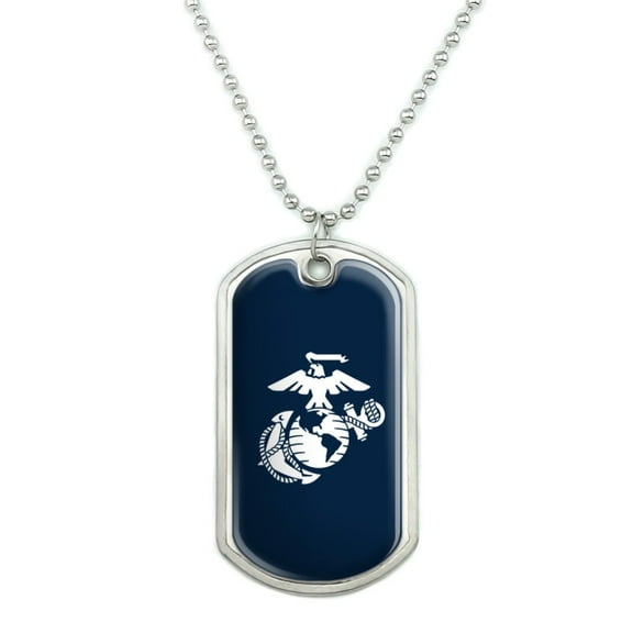 Marine Corps USMC White Eagle Globe Anchor on Blue Officially Licensed Military Dog Tag Pendant Necklace with Chain
