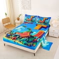 thumbnail image 2 of Feelyou Cartoon Dinosaur Letter J Print Full Size Sheets for Boys Girls, Cute Animal Bed Sheets, Blue, 4-Piece, 2 of 5