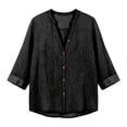 thumbnail image 7 of Nmnitkp Long Sleeve Shirts for Women Cotton Linen Button Down Shirt Stand V Neck Roll Up Long Sleeve Loose Fit Casual Blouse for Fall Work Daily Loungewear Black,S, 7 of 7