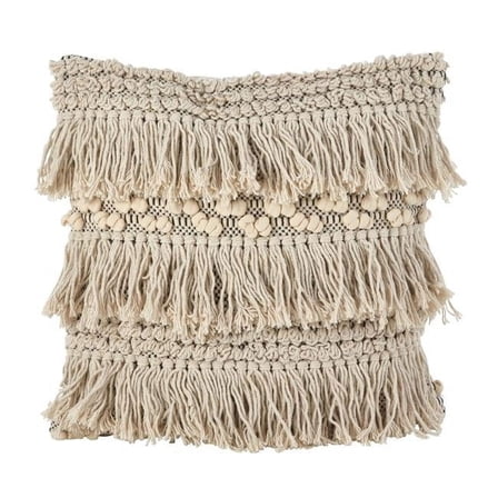 Saro Lifestyle Moroccan Wedding Blanket Style Fringe Cotton Down Filled Throw Pillow