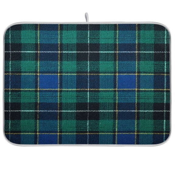 Iauyy Dish Drying Mat for Kitchen Counter, Super Absorbent & Hanging 16x18 / 18x24 Inch (S/M) Blue and Green Checkered
