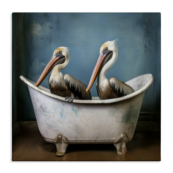 Stupell Industries Pelican Bath Time Typography Painting Gallery Wrapped Canvas Art Print Wall Art, 17 x 17