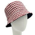 thumbnail image 3 of Empire Cove Womens Houndstooth Print Bucket Hat Fishermans- Burgundy, 3 of 3