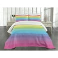 thumbnail image 3 of Ambesonne Vintage Rainbow Quilted Bedspread Set 3 Pcs, Retro Stripes, King Size, Multicolor, 3 of 5