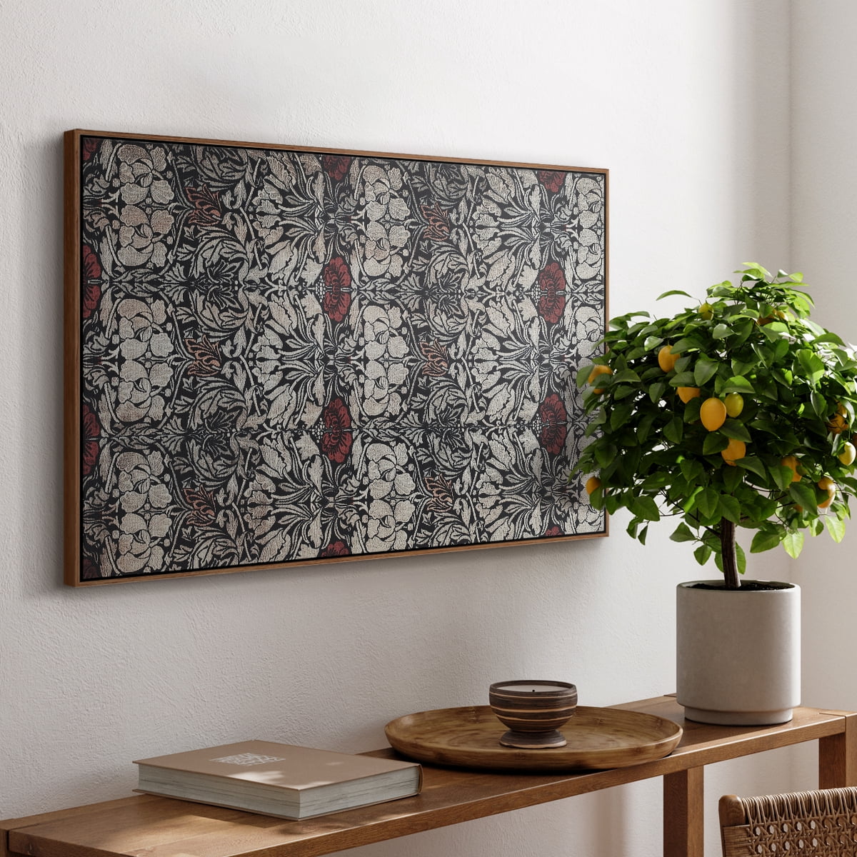 Vintage Abstract Print-XXII Framed in Walnut Wood Gallery Wrapped Canvas 17 in. x 25 in.