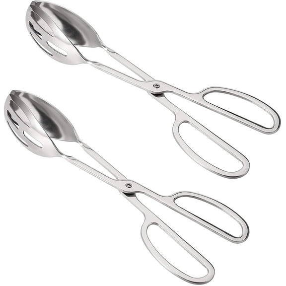 2 Pack Buffet Tongs, 10 Inch Stainless Steel Kitchen Food Serving Tongs with Scissor Style Handles for Salad, Bread, Cake
