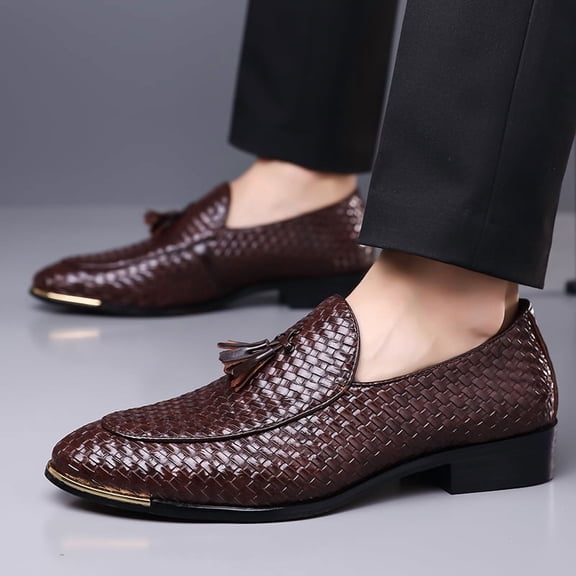 Full Woven Tassel Slip-On Loafer Formal Dress Shoes