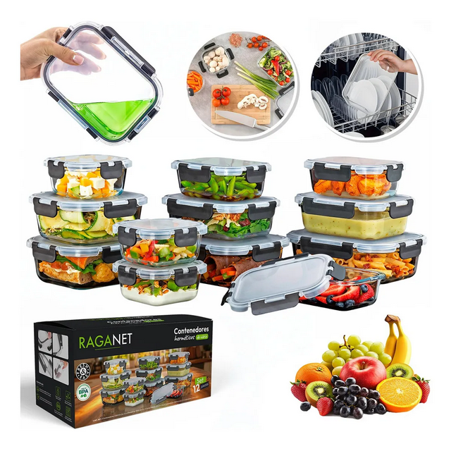 Recipientes Herméticos De Vidrio Almacenamiento Cocina 12 Pz Xtellar Color Transparente