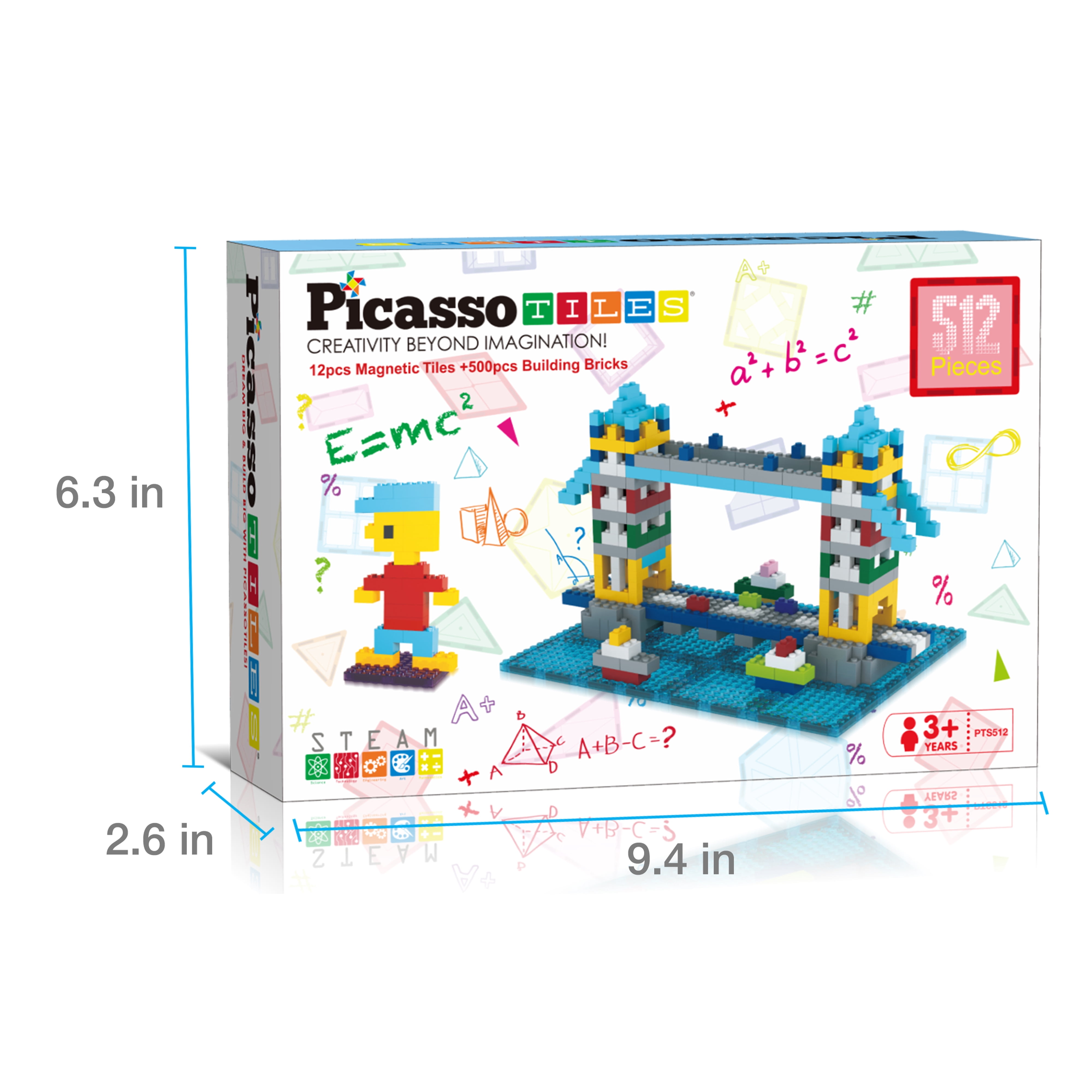 PicassoTiles 512 PCs Grand Playset Magnetic Tiles and Building Block Combo Creative Buildings & Figures Such as Bridges Hearts Unique Characters & More Educational STEM Toys Learning Activity Ages 3+