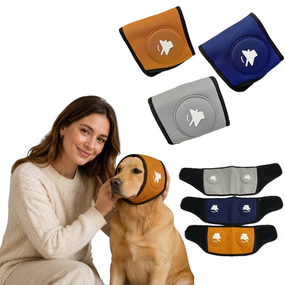 Noise Cancelling Ear Wrap - Adjustable Ear Muffs for Dogs, Comfortable No Shake Dog Head Wrap Dog Calming Hood for Thunder, Lightning, Fireworks, Vet Visits(Small)