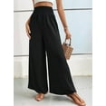 thumbnail image 3 of Women Linen Palazzo Pants Wide Leg Summer Boho High Waist Casual Lounge Pants Beach Travel Vacation Outfits Black XL, 3 of 8