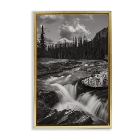 Stupell Industries Rocky Splashing River Landscape Photography Gold Floater Framed Art Print Wall Art 21 x 31